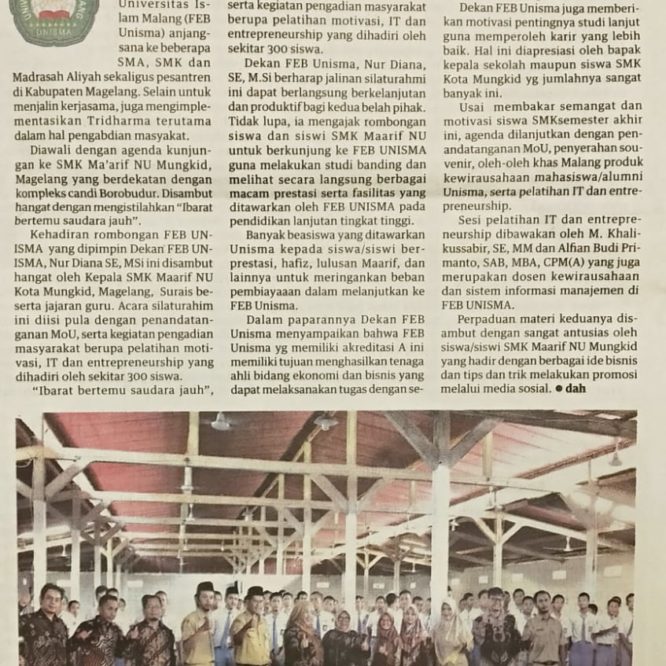 BERITA SEPUTAR UNISMA TANGGAL 18 FEBRUARI 2020