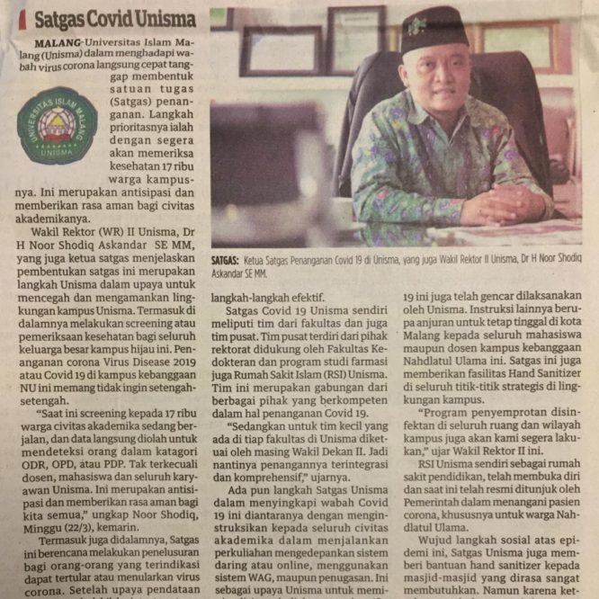 Berita Seputar Unisma Senin 23 Maret 2020