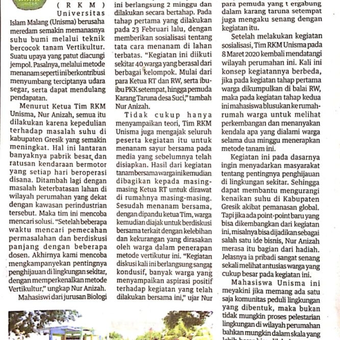 BERITA SEPUTAR UNISMA 17 APRIL 2020
