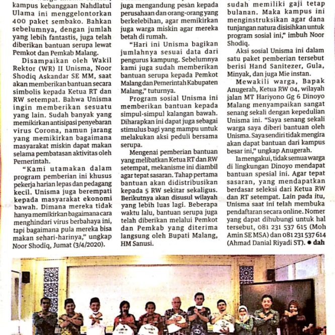 Berita Seputar Unisma Sabtu 4 April 2020