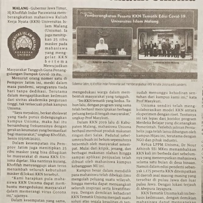 Berita Seputar Unisma Kamis 6 Agustus 2020