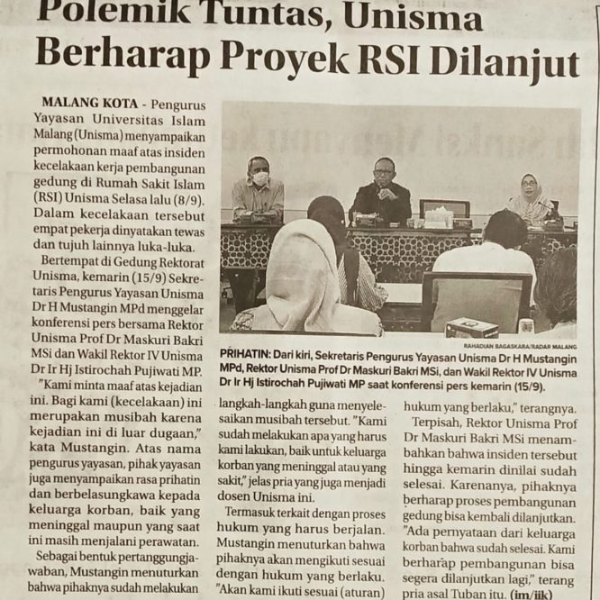 BERITA SEPUTAR UNISMA RABU, 16 SEPTEMBER 2020