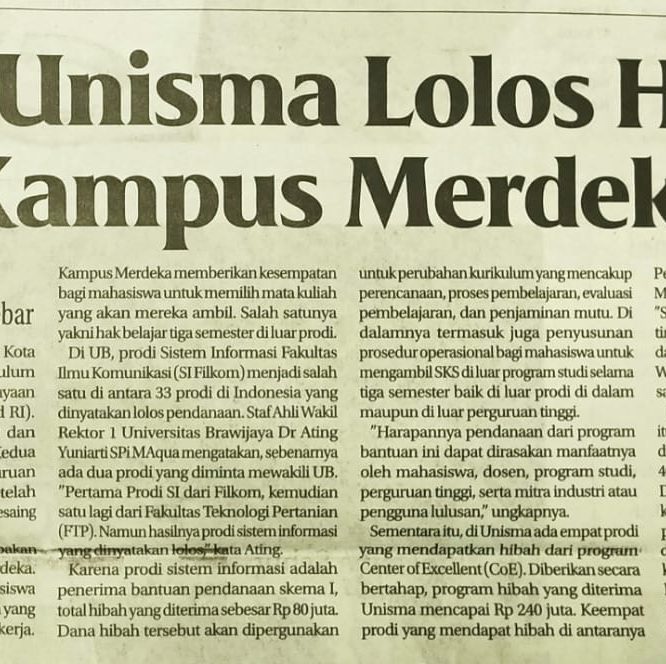 Berita Seputar Unisma Senin 14 September 2020