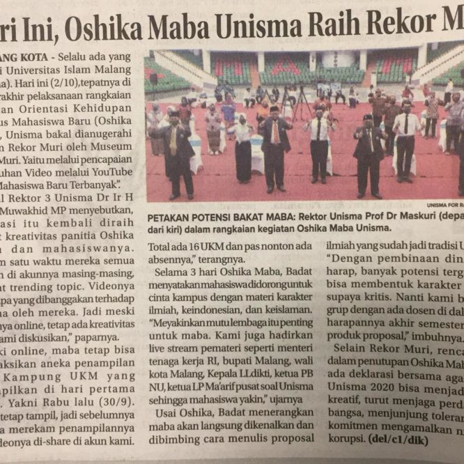 BERITA SEPUTAR UNISMA 2 OKTOBER 2020