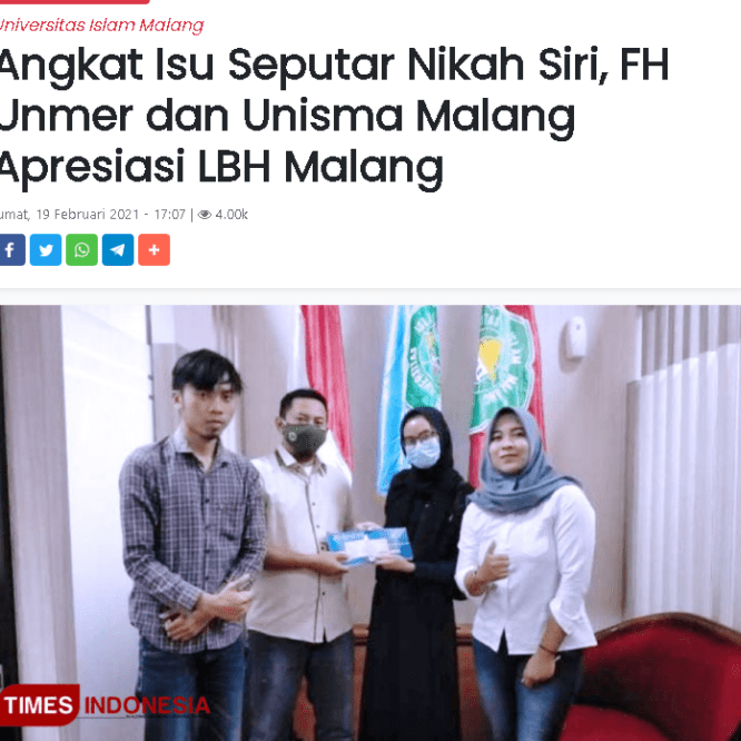Angkat Isu Seputar Nikah Siri, FH Unisma dan Unmer Apresiasi LBH Malang