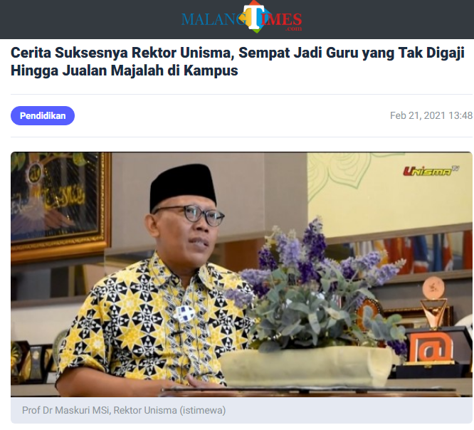 CERITA SUKSES REKTOR UNISMA