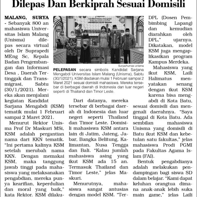BERITA SEPUTAR UNISMA SENIN 1 FEBRUARI 2021
