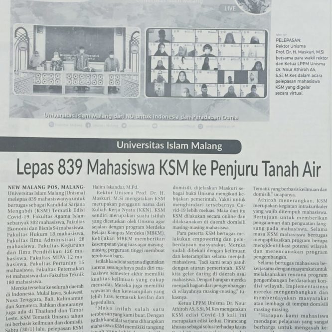 BERITA SEPUTAR UNISMA SELASA 2 FEBRUARI 2021