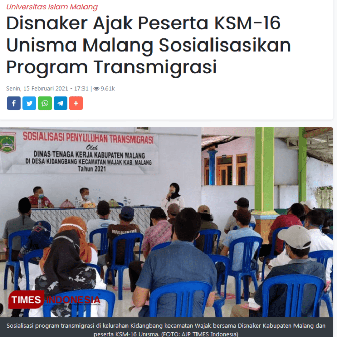 Disnaker Ajak Peserta KSM-16 Unisma Malang Sosialisasikan Program Transmigrasi