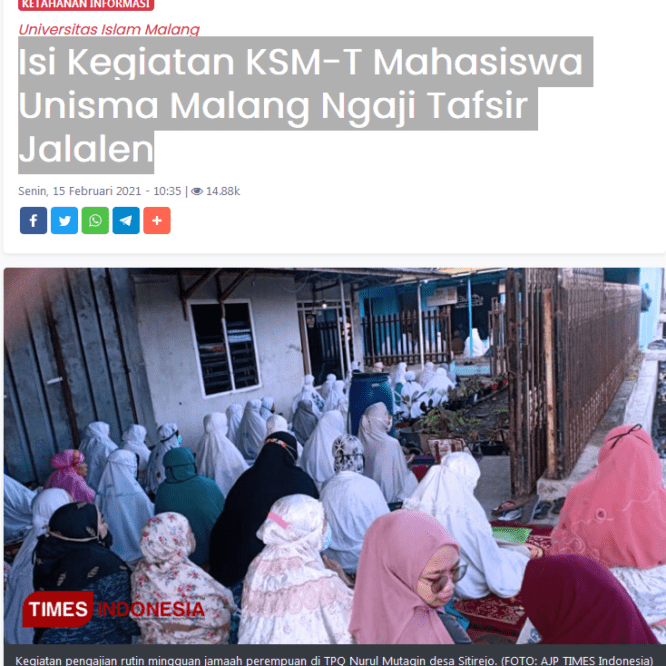 Isi Kegiatan KSM-T Mahasiswa Unisma Malang Ngaji Tafsir Jalalen