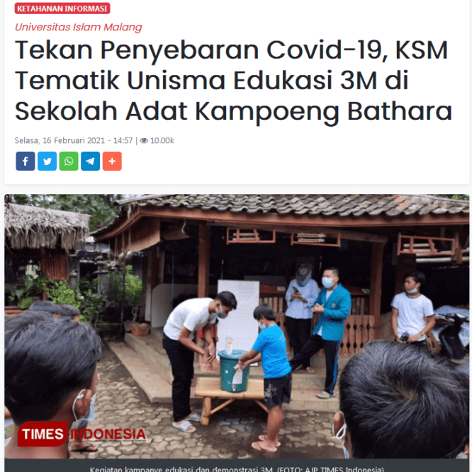 Tekan Penyebaran Covid-19, KSM Unisma Edukasi 3M di Sekolah Adat Kampoeng Bathara