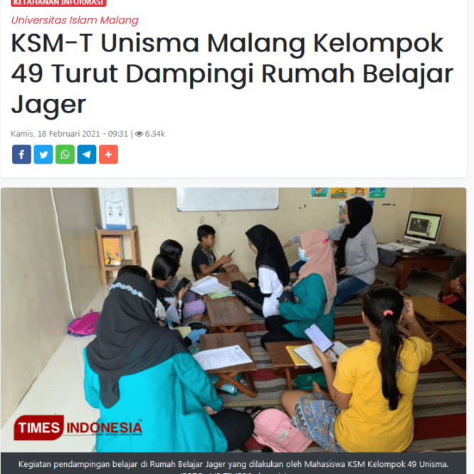 KSM-T Unisma Malang Kelompok 49 Turut Dampingi Rumah Belajar Jager