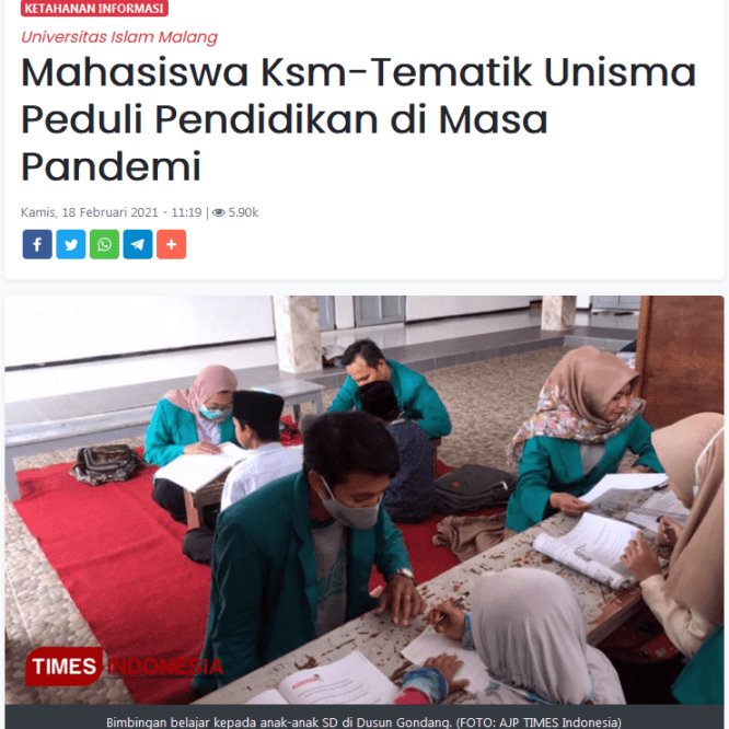 Mahasiswa Ksm-Tematik Unisma Peduli Pendidikan di Masa Pandemi