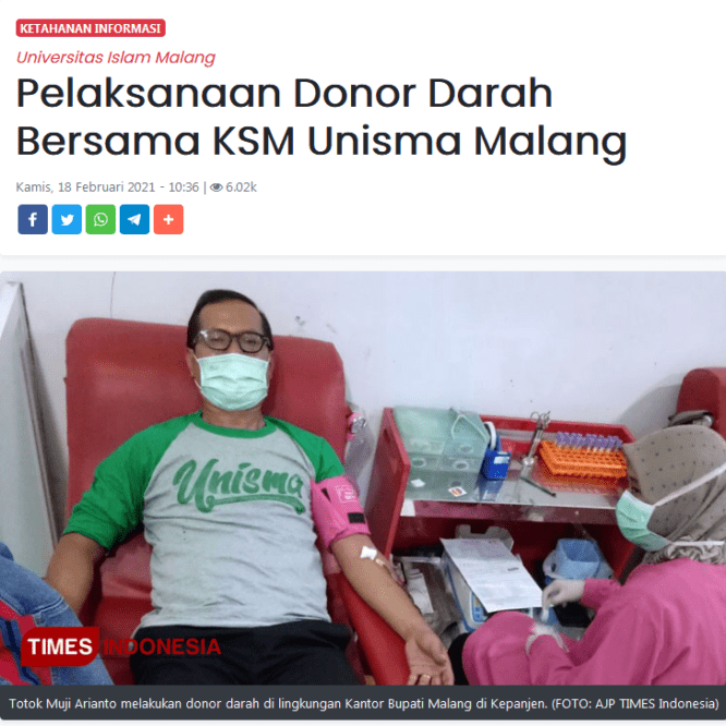 Pelaksanaan Donor Darah Bersama KSM Unisma Malang