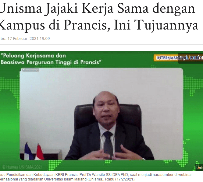 Unisma Jajaki Kerja Sama dengan Perguruan Tinggi di Prancis