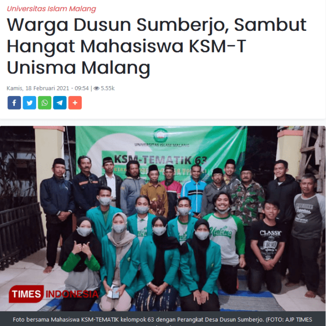 Warga Dusun Sumberjo, Sambut Hangat Mahasiswa KSM-T Unisma Malang