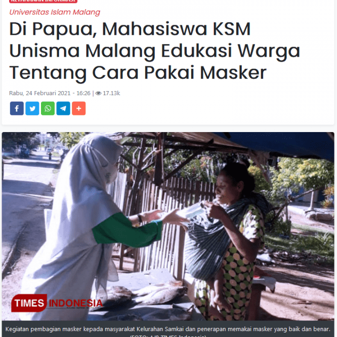 Di Papua, Mahasiswa KSM Edukasi Warga Tentang Cara Pakai Masker