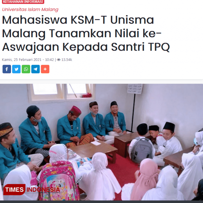 Mahasiswa KSM-T Tanamkan Nilai ke-Aswajaan Kepada Santri TPQ