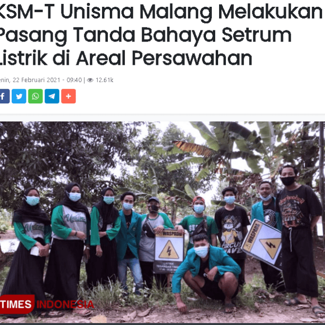 KSM-Tematik Pasang Tanda Bahaya Setrum Listrik di Areal Persawahan
