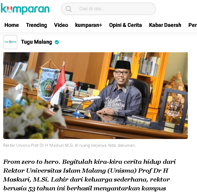Cerita Prof. Maskuri, Kini Rektor yang Sukses Memimpin Unisma