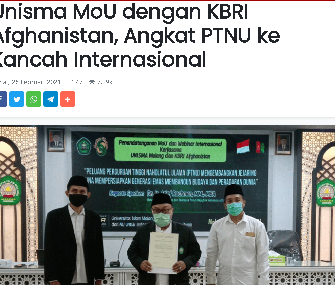 Unisma MoU dengan KBRI Afghanistan, Angkat PTNU ke Kancah Internasional