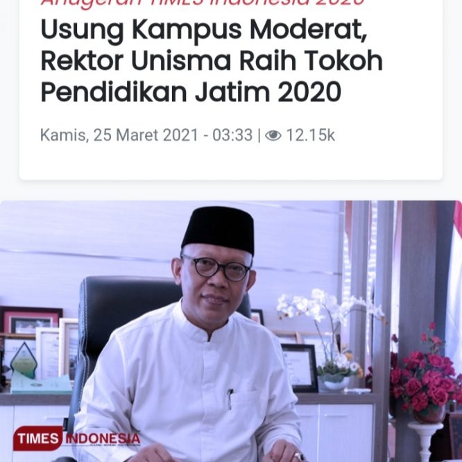 Usung Kampus Moderat, Rektor Unisma Raih Tokoh Pendidikan Jatim 2020