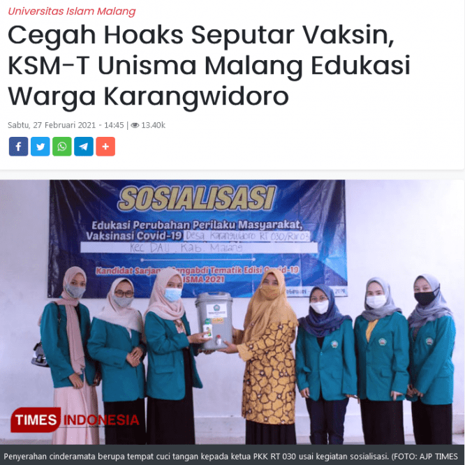 Cegah Hoaks Seputar Vaksin, KSM-T Edukasi Warga Karangwidoro