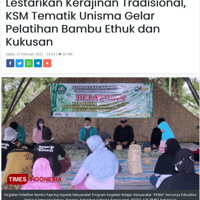 Lestarikan Kerajinan Tradisional, KSM Tematik Gelar Pelatihan Bambu Ethuk dan Kukusan