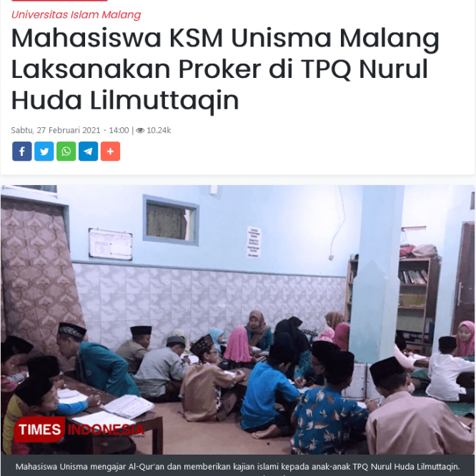 Mahasiswa KSM Laksanakan Proker di TPQ Nurul Huda Lilmuttaqin