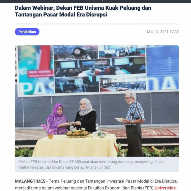 FEB Unisma Kuak Peluang dan Tantangan Pasar Modal Era Disrupsi