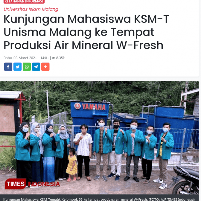 Kunjungan Mahasiswa KSM-T ke Tempat Produksi Air Mineral W-Fresh