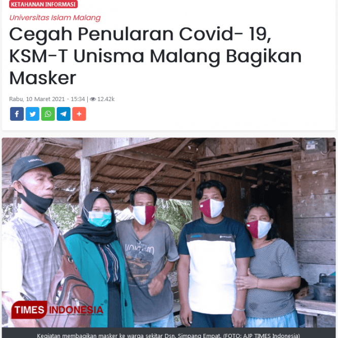 Cegah Penularan Covid- 19, KSM-T Bagikan Masker