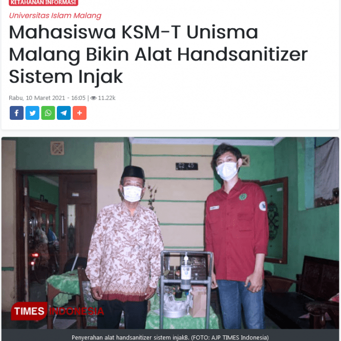 Mahasiswa KSM-T Bikin Alat Handsanitizer Sistem Injak