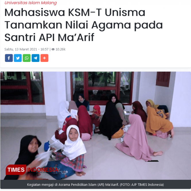 Mahasiswa KSM-T Tanamkan Nilai Agama pada Santri API Ma’Arif
