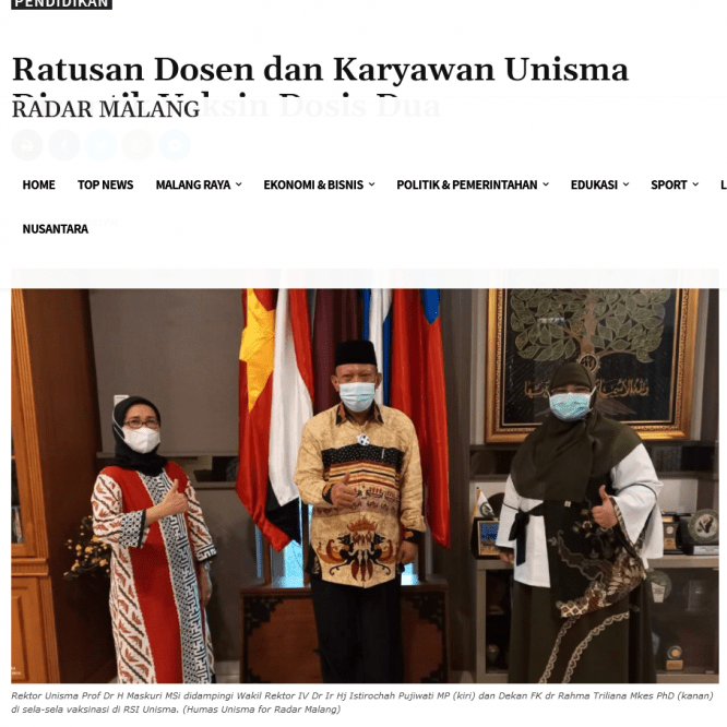 Ratusan Dosen dan Karyawan Unisma Disuntik Vaksin Dosis Dua