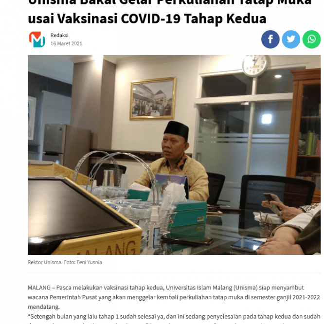Unisma Bakal Gelar Perkuliahan Tatap Muka usai Vaksinasi COVID-19 Tahap Kedua