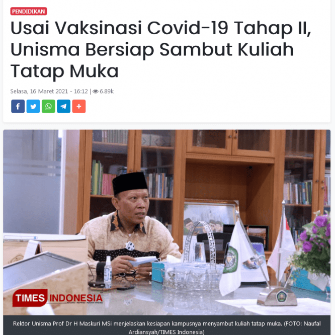 Usai Vaksinasi Covid-19 Tahap II, Unisma Bersiap Sambut Kuliah Tatap Muka