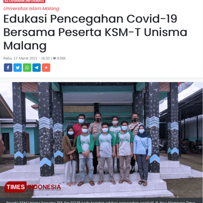 Edukasi Pencegahan Covid-19 Bersama Peserta KSM-T Unisma Malang
