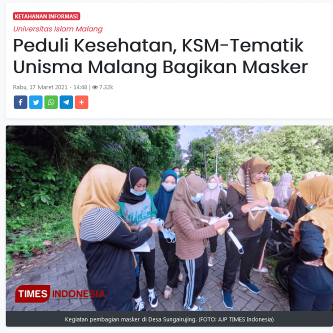 Peduli Kesehatan, KSM-Tematik Unisma Malang Bagikan Masker