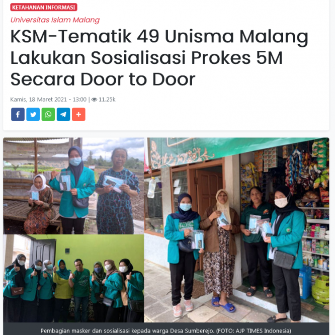 KSM-Tematik 49 Lakukan Sosialisasi Prokes 5M Secara Door to Door