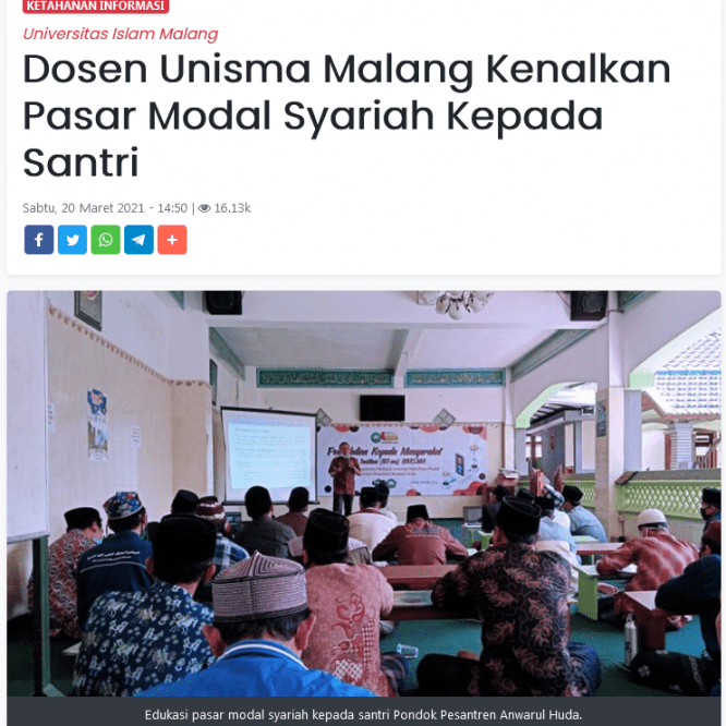 Dosen Unisma Malang Kenalkan Pasar Modal Syariah Kepada Santri