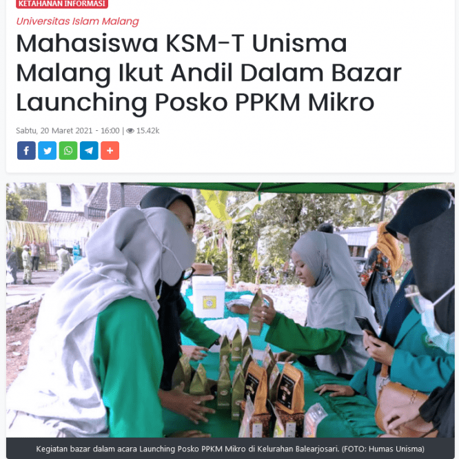 Mahasiswa KSM-T Unisma Malang Ikut Andil Dalam Bazar Launching Posko PPKM Mikro
