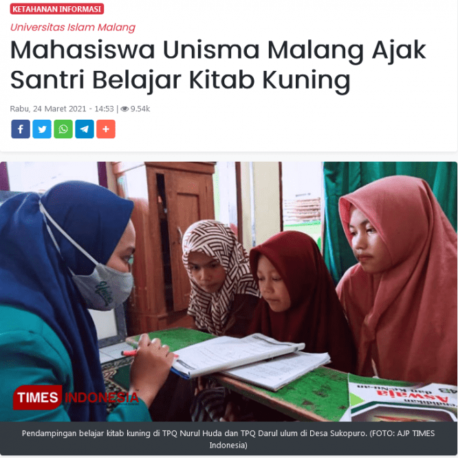 Mahasiswa Unisma Malang Ajak Santri Belajar Kitab Kuning