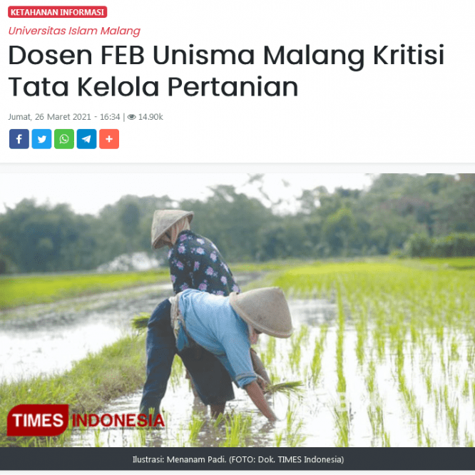 Dosen FEB Unisma Malang Kritisi Tata Kelola Pertanian