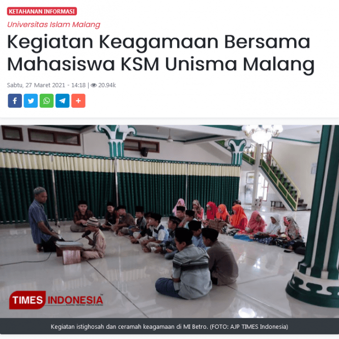 Kegiatan Keagamaan Bersama Mahasiswa KSM Unisma Malang