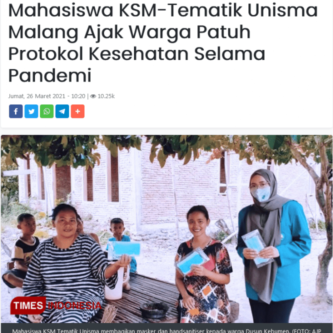 Mahasiswa KSM-Tematik Unisma Malang Ajak Warga Patuh Protokol Kesehatan Selama Pandemi