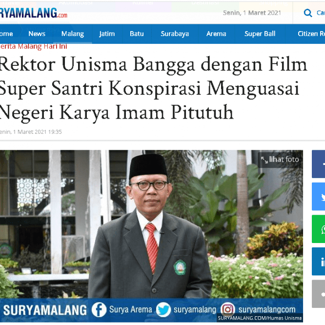 Rektor Unisma Bangga dengan Film Super Santri Konspirasi Menguasai Negeri Karya Imam Pituduh