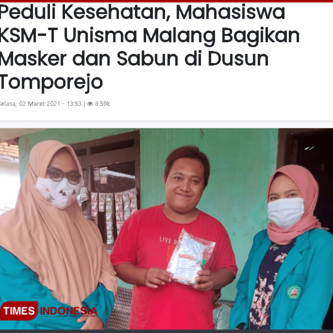 Peduli Kesehatan, Mahasiswa KSM-T Bagikan Masker dan Sabun di Dusun Tomporejo