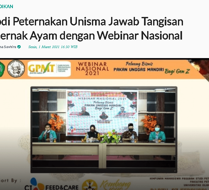 Prodi Peternakan Unisma Jawab Tangisan Peternak Ayam dengan Webinar Nasional