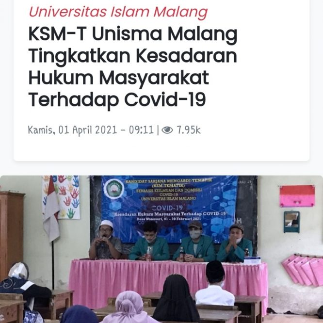 KSM-T Unisma Malang Tingkatkan Kesadaran Hukum Masyarakat Terhadap Covid-19